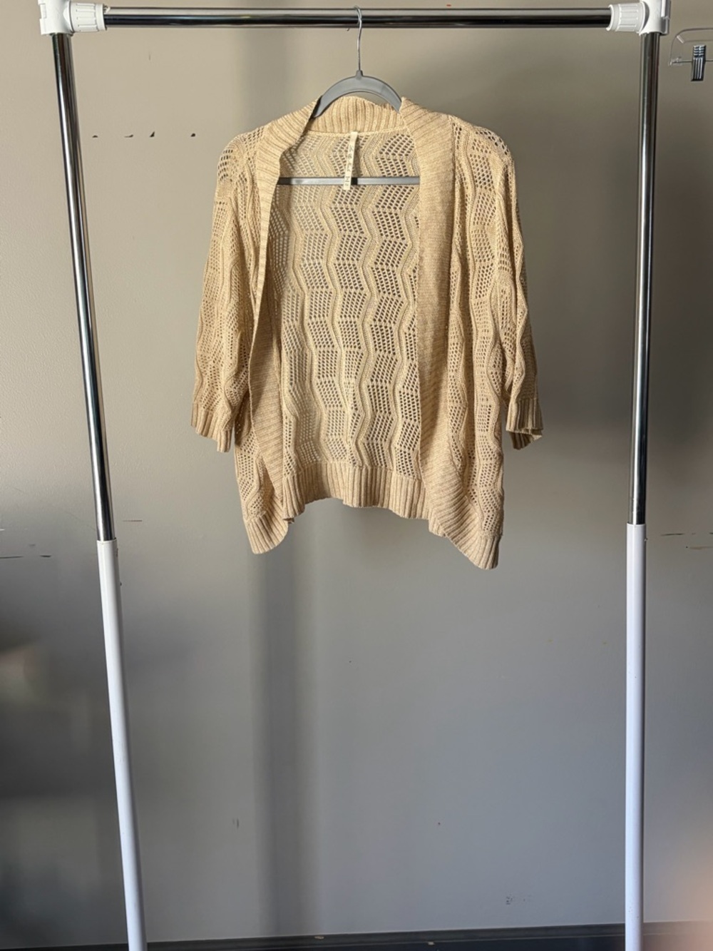 Leo & Nicole Open-Front Crochet Cardigan - Beige